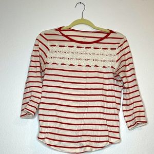 Ann Taylor LOFT outlet striped embroidered 3/4 sleeve top